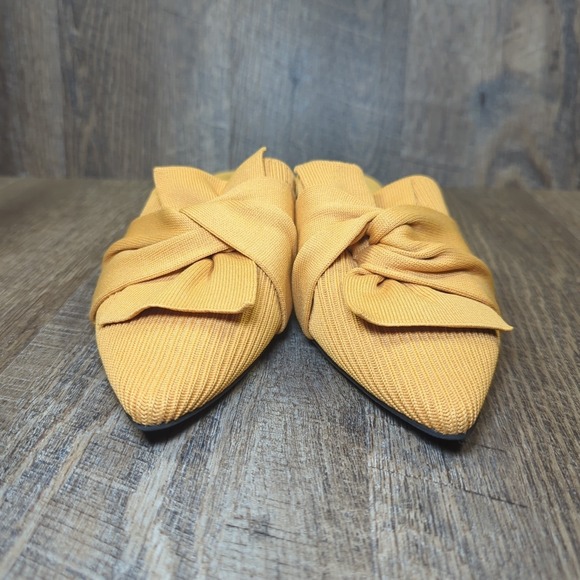VIVAIA Pointed-Toe Knot Mules Size 40 US 9 Mustard Yellow Low Heel Slip On Yaffa - Picture 3 of 13